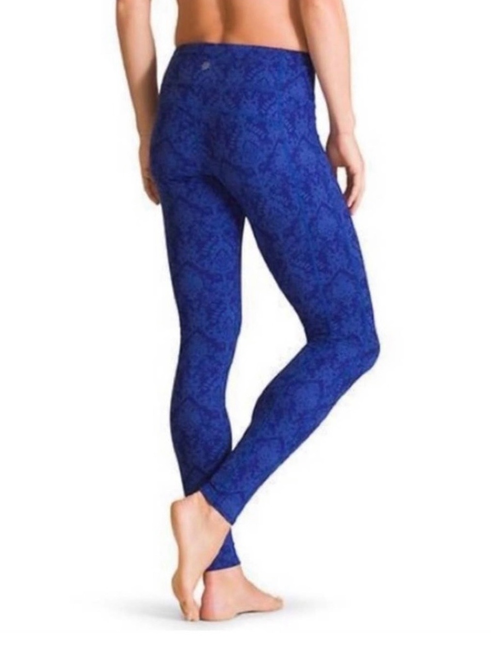 Athleta Damask Chaturanga Printed Set Leggings (L) & Top(XL); navy/royal blue